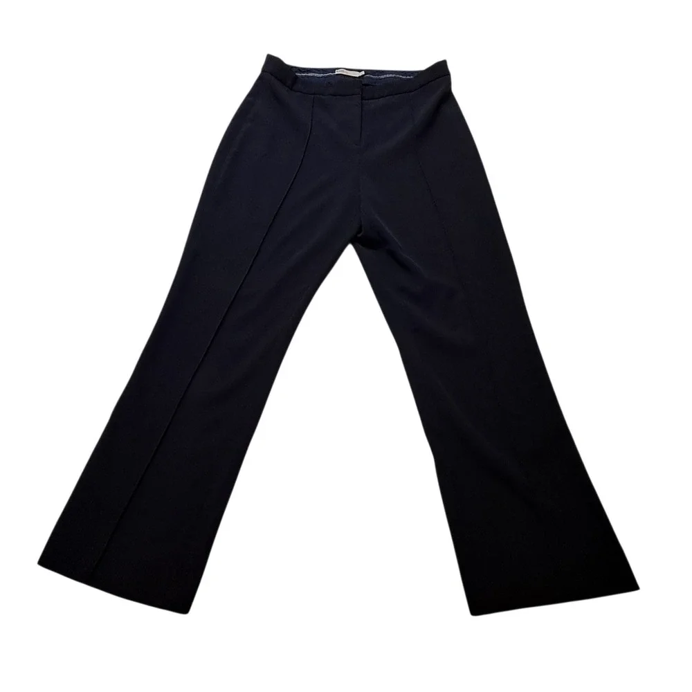 Tory Burch Dress Pants Womens 10 Navy Blue Flare Leg Work Wool Blend Designer